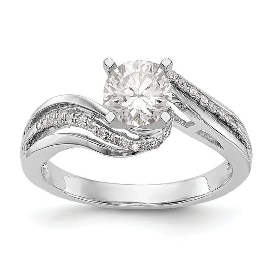 14k White Gold Peg Set Simulated Diamond By Pass Engagement Ring