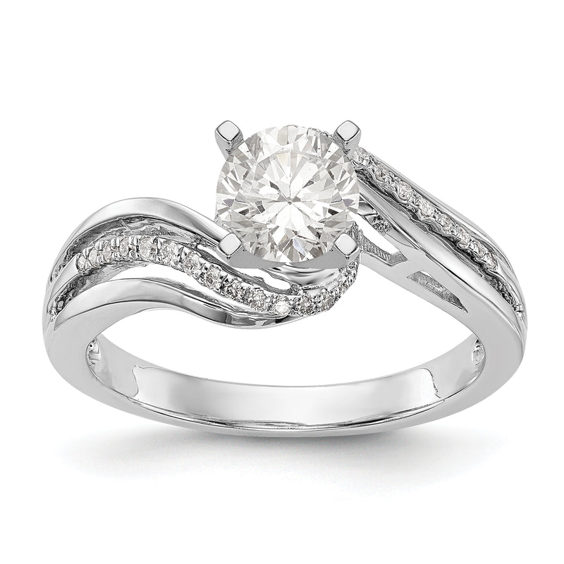 14k White Gold Peg Set Simulated Diamond By Pass Engagement Ring