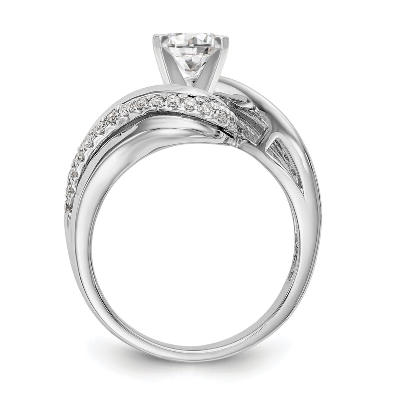 14k White Gold Peg Set Simulated Diamond By Pass Engagement Ring