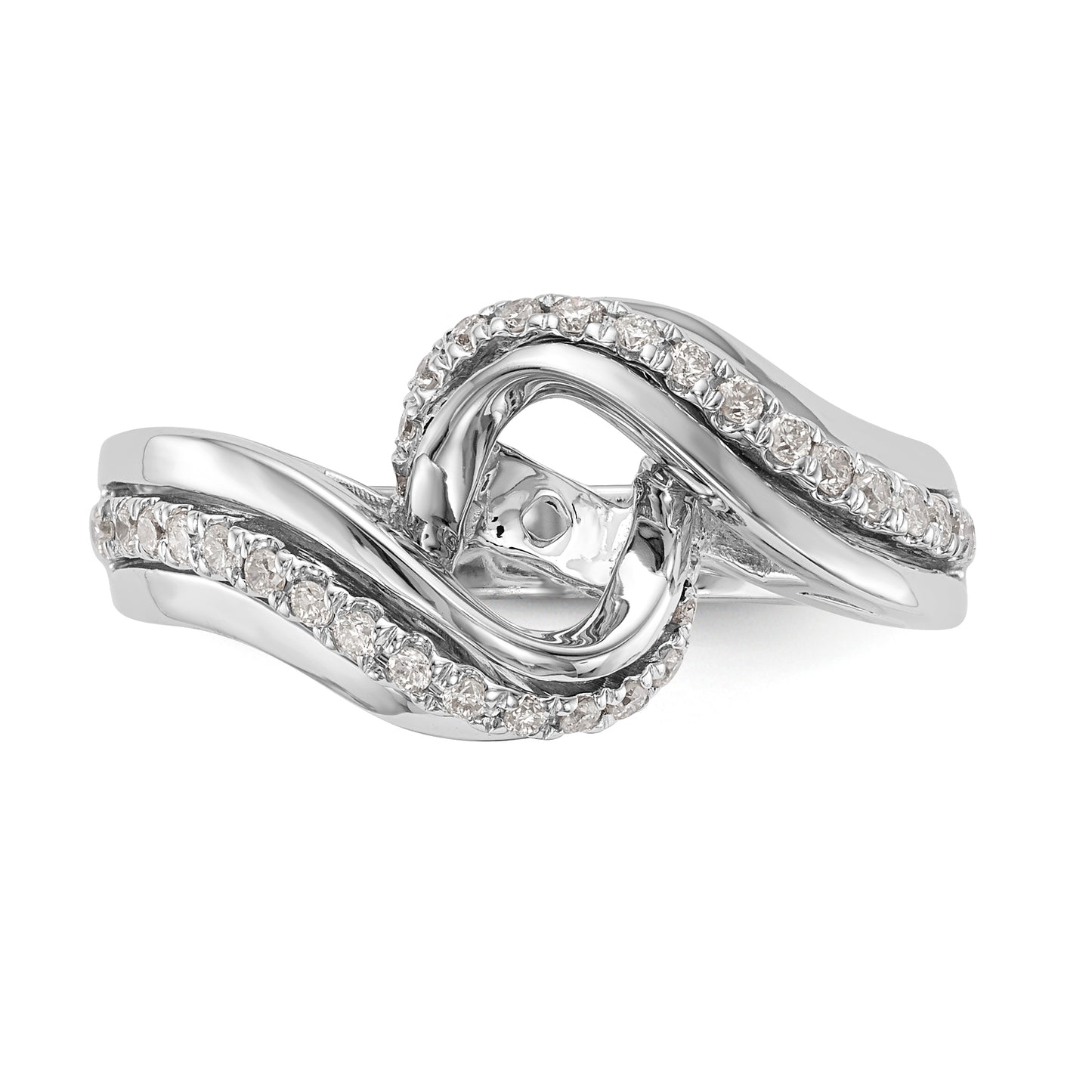 14k White Gold Peg Set Simulated Diamond By Pass Engagement Ring