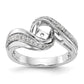 14k White Gold Peg Set Simulated Diamond By Pass Engagement Ring