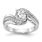 14k White Gold Peg Set Simulated Diamond By Pass Engagement Ring