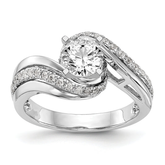 14k White Gold Peg Set Simulated Diamond By Pass Engagement Ring