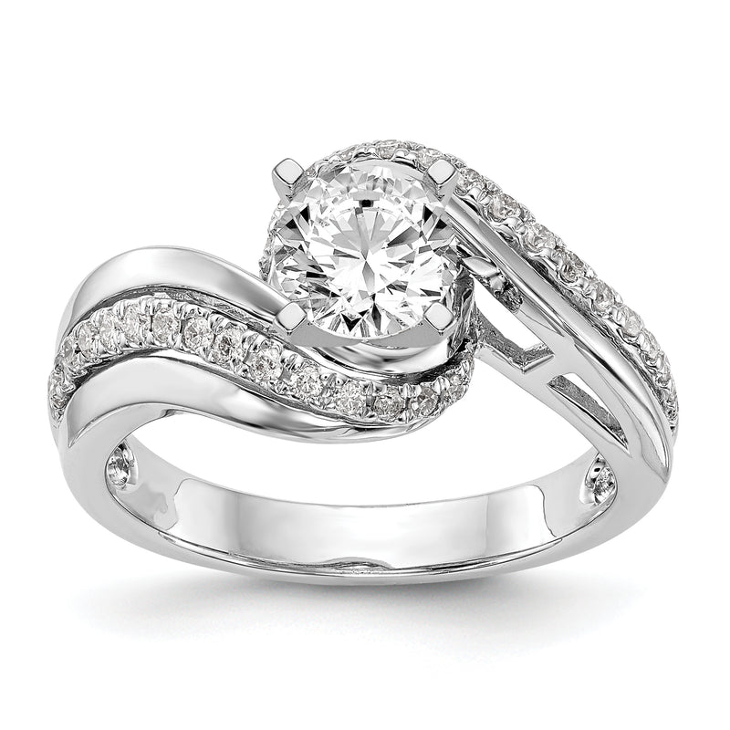 14k White Gold Peg Set Simulated Diamond By Pass Engagement Ring