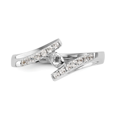 14k White Gold Peg Set Simulated Diamond By Pass Engagement Ring