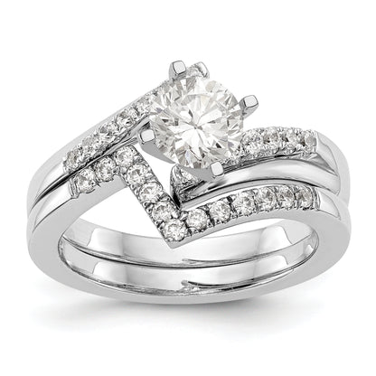 14k White Gold Peg Set Simulated Diamond By Pass Engagement Ring