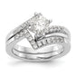 14k White Gold Peg Set Simulated Diamond By Pass Engagement Ring
