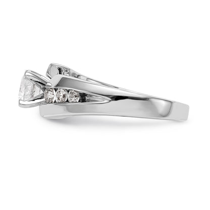 14k White Gold Peg Set Simulated Diamond By Pass Engagement Ring