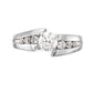 14k White Gold Peg Set Simulated Diamond By Pass Engagement Ring
