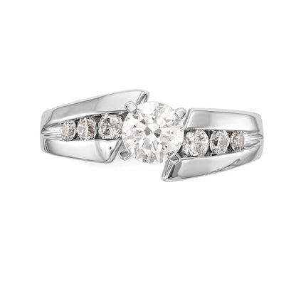 14k White Gold Peg Set Simulated Diamond By Pass Engagement Ring