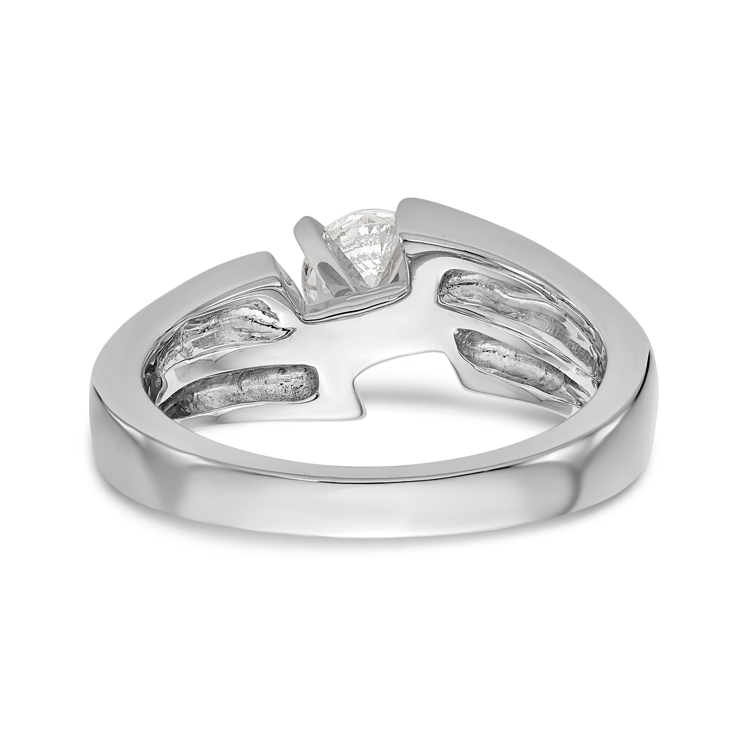 14k White Gold Peg Set Simulated Diamond By Pass Engagement Ring