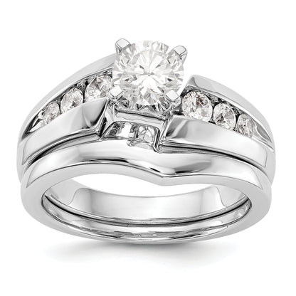 14k White Gold Peg Set Simulated Diamond By Pass Engagement Ring