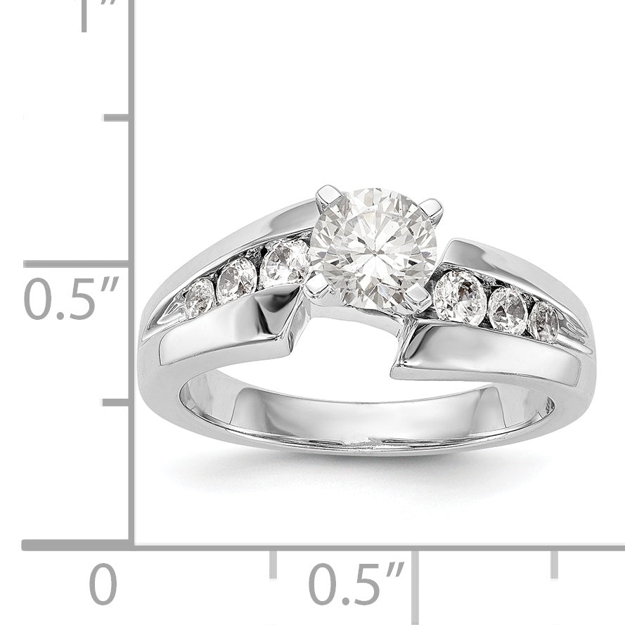14k White Gold Peg Set Simulated Diamond By Pass Engagement Ring