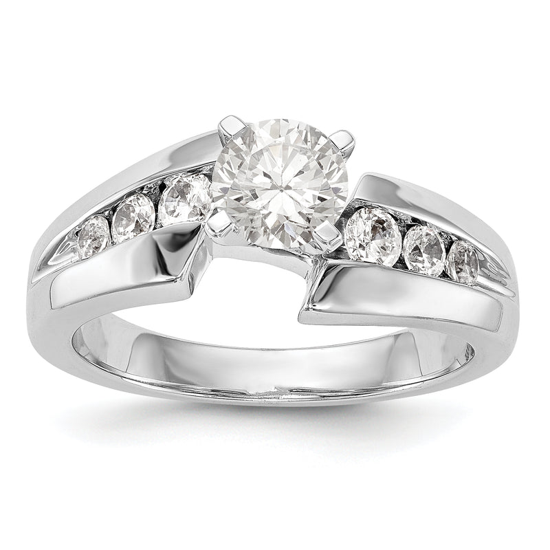 14k White Gold Peg Set Simulated Diamond By Pass Engagement Ring