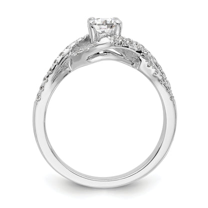 14k White Gold Diamond Round CZ By Pass Engagement Ring