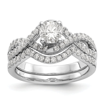 14k White Gold Diamond Round CZ By Pass Engagement Ring