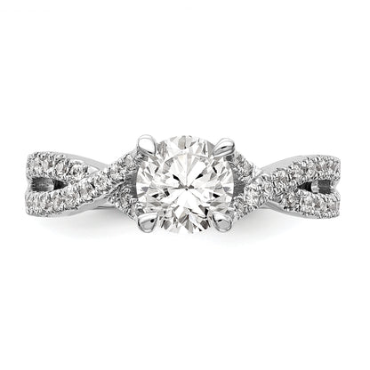 14k White Gold Diamond Round CZ By Pass Engagement Ring