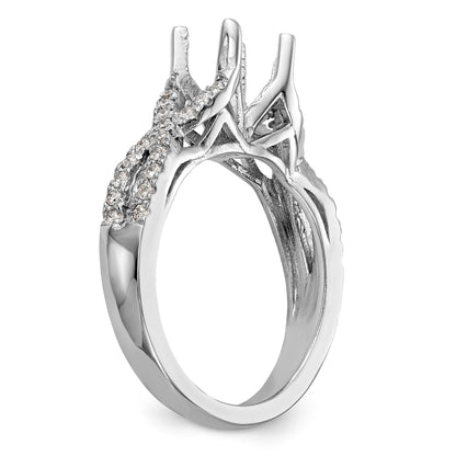 14k White Gold Diamond Round CZ Criss Cross Engagement Ring
