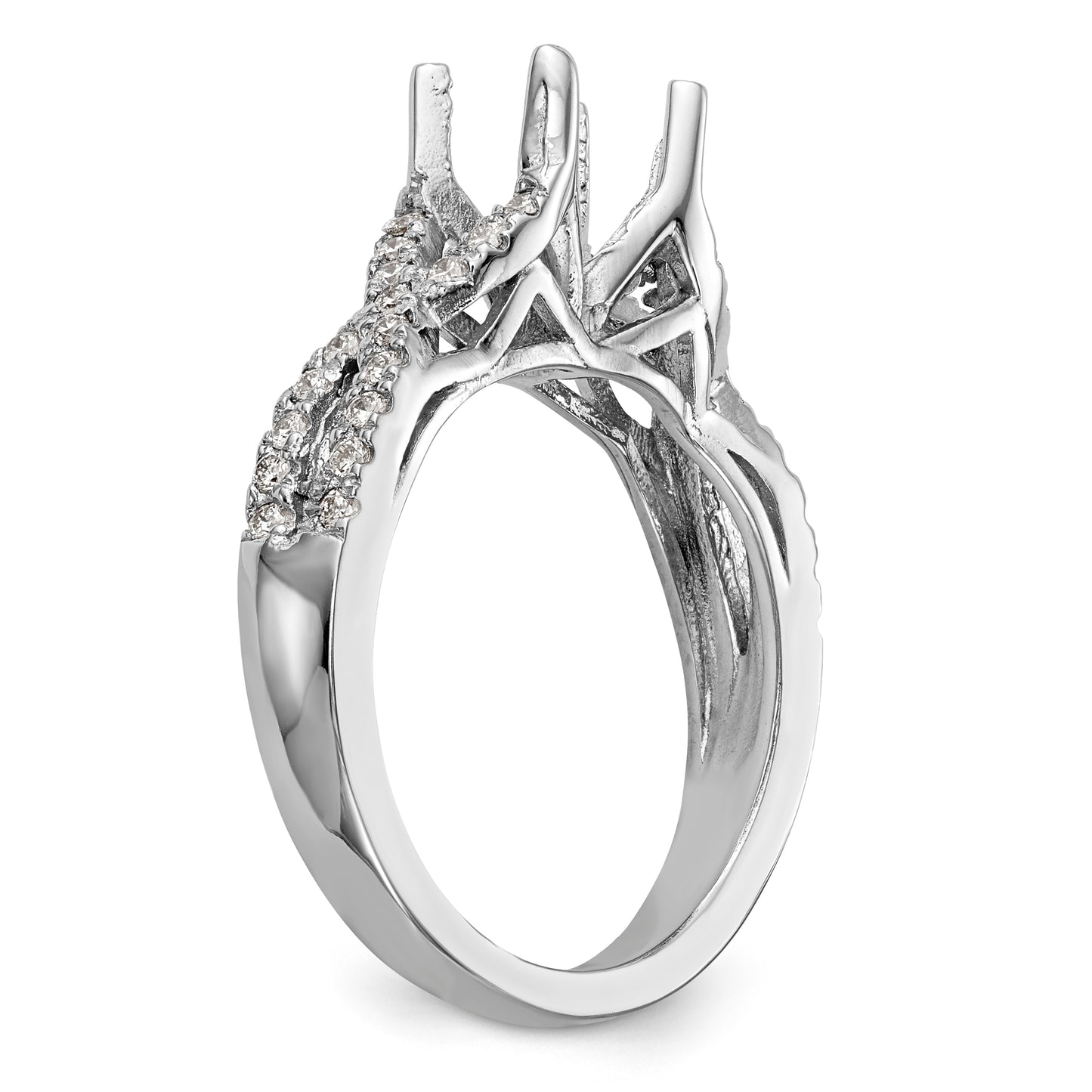 14k White Gold Diamond Round CZ Criss Cross Engagement Ring