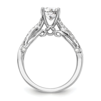 14k White Gold Diamond Round CZ Criss Cross Engagement Ring