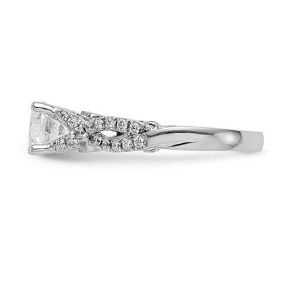 14k White Gold Diamond Round CZ Criss Cross Engagement Ring