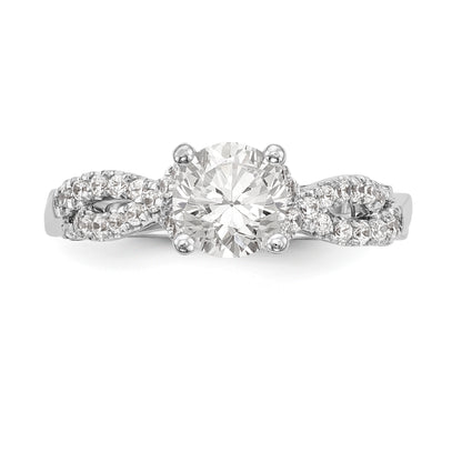 14k White Gold Diamond Round CZ Criss Cross Engagement Ring