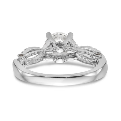 14k White Gold Diamond Round CZ Criss Cross Engagement Ring