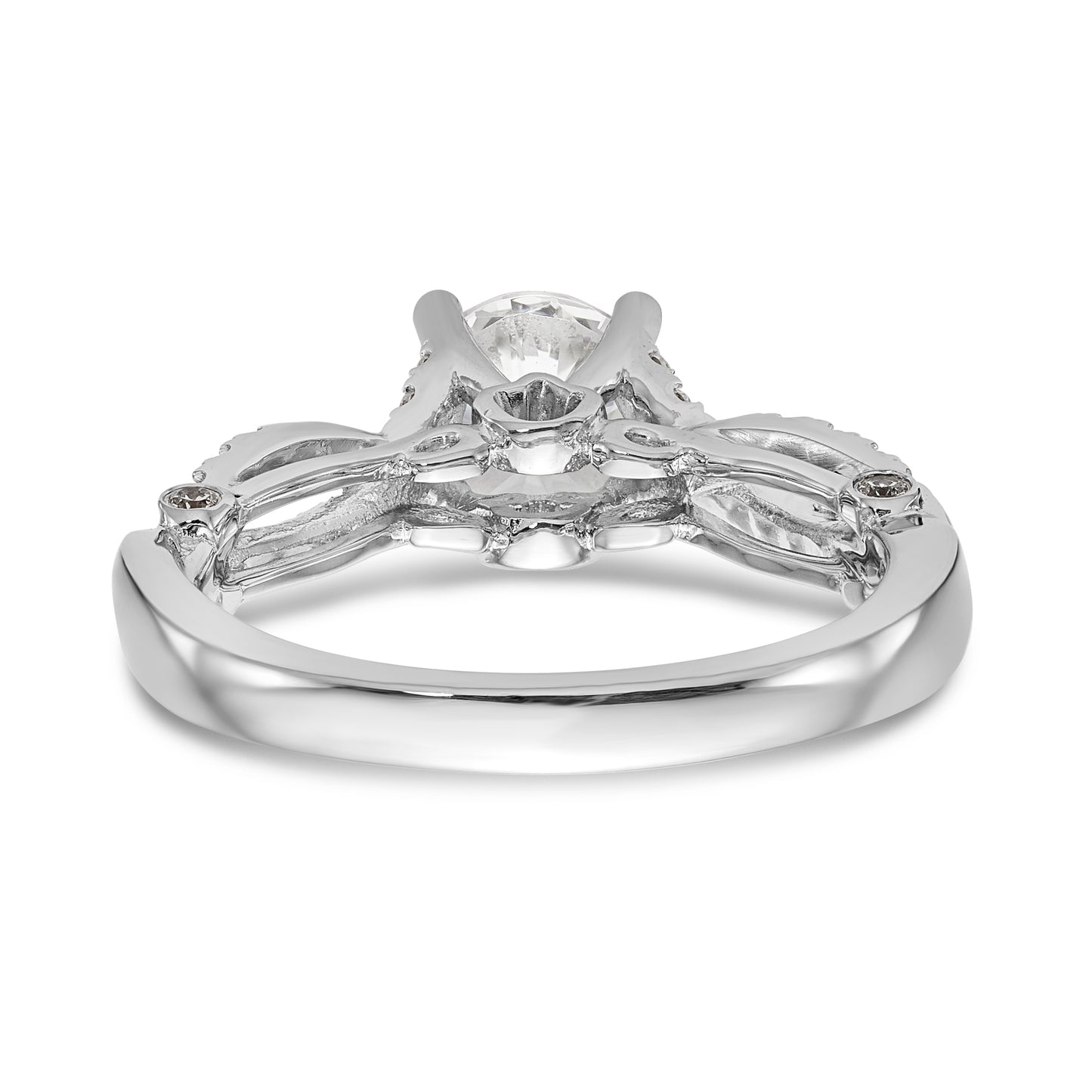 14k White Gold Diamond Round CZ Criss Cross Engagement Ring