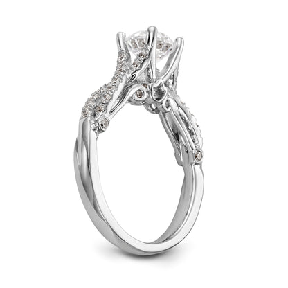 14k White Gold Diamond Round CZ Criss Cross Engagement Ring