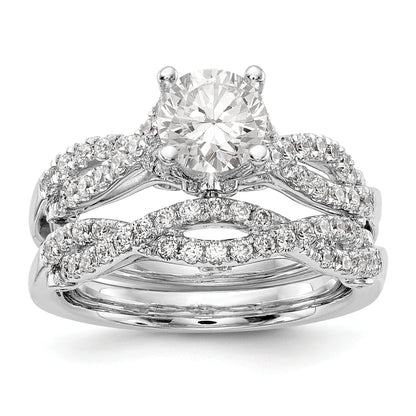 14k White Gold Diamond Round CZ Criss Cross Engagement Ring
