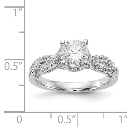 14k White Gold Diamond Round CZ Criss Cross Engagement Ring