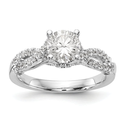 14k White Gold Diamond Round CZ Criss Cross Engagement Ring