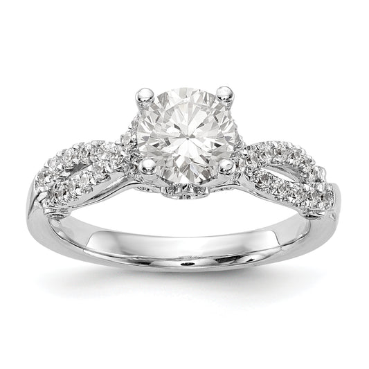 14k White Gold Diamond Round CZ Criss Cross Engagement Ring