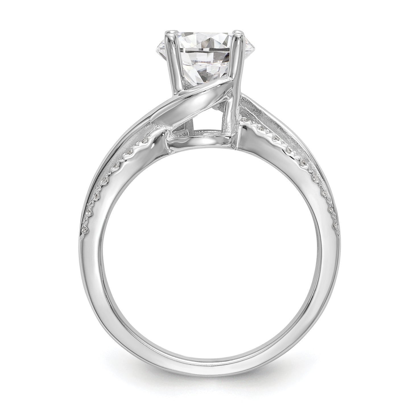 14k White Gold Diamond Round CZ Criss Cross Engagement Ring