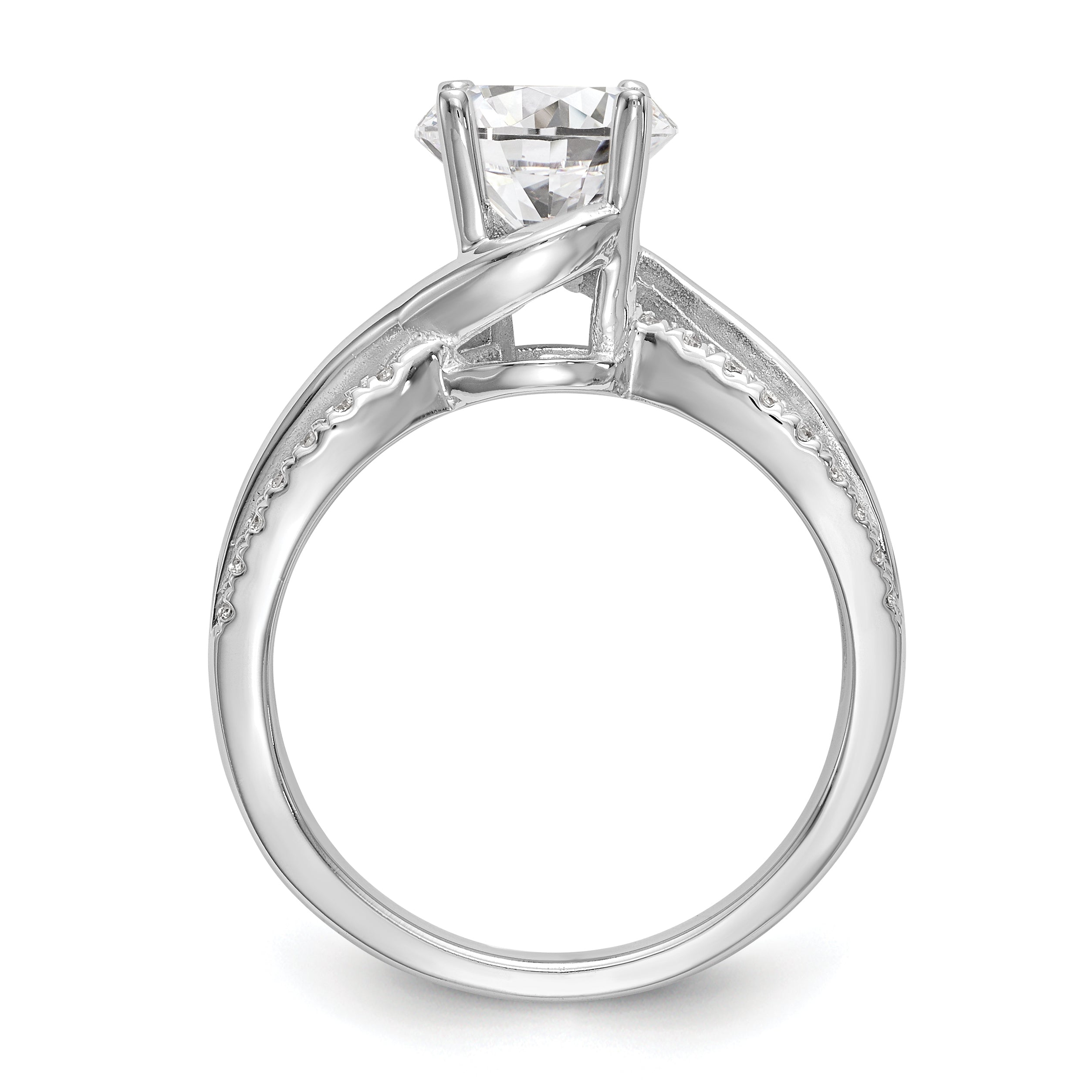 14k White Gold Diamond Round CZ Criss Cross Engagement Ring