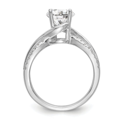 14k White Gold Diamond Round CZ Criss Cross Engagement Ring