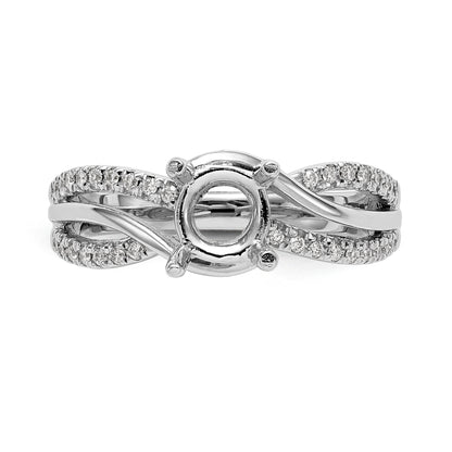 14k White Gold Diamond Round CZ Criss Cross Engagement Ring