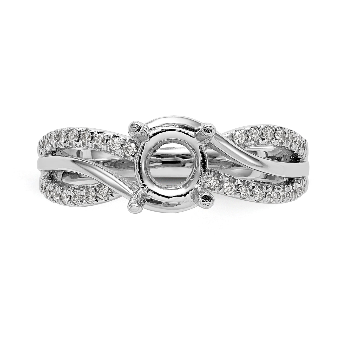 14k White Gold Diamond Round CZ Criss Cross Engagement Ring