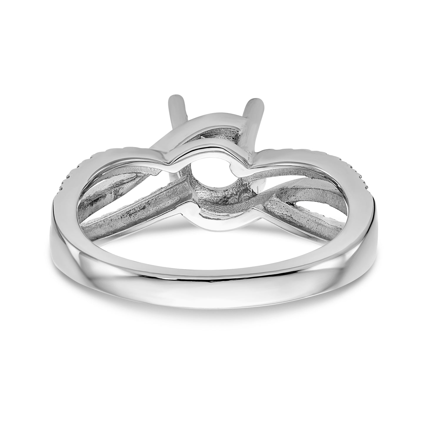 14k White Gold Diamond Round CZ Criss Cross Engagement Ring