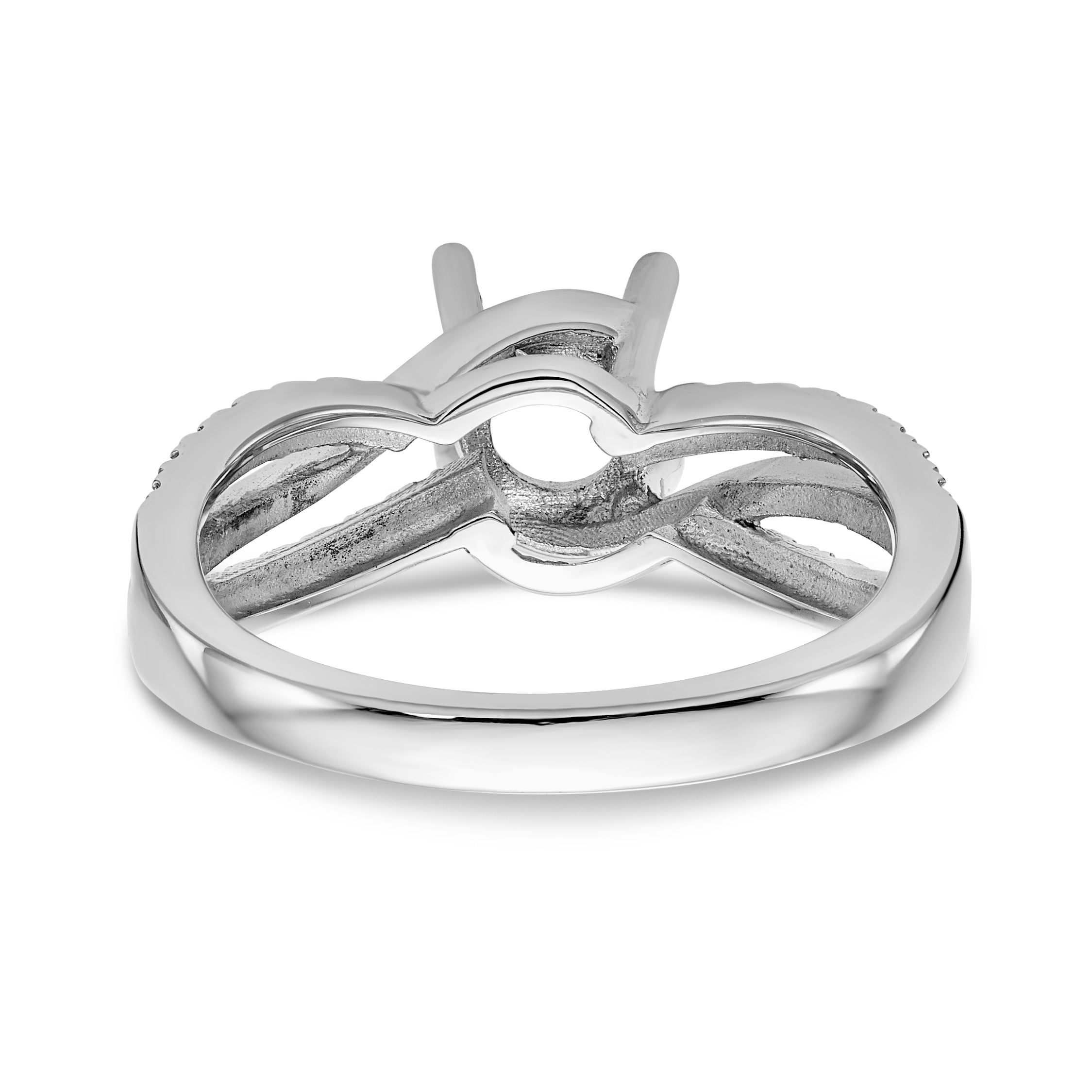 14k White Gold Diamond Round CZ Criss Cross Engagement Ring