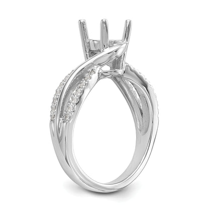 14k White Gold Diamond Round CZ Criss Cross Engagement Ring