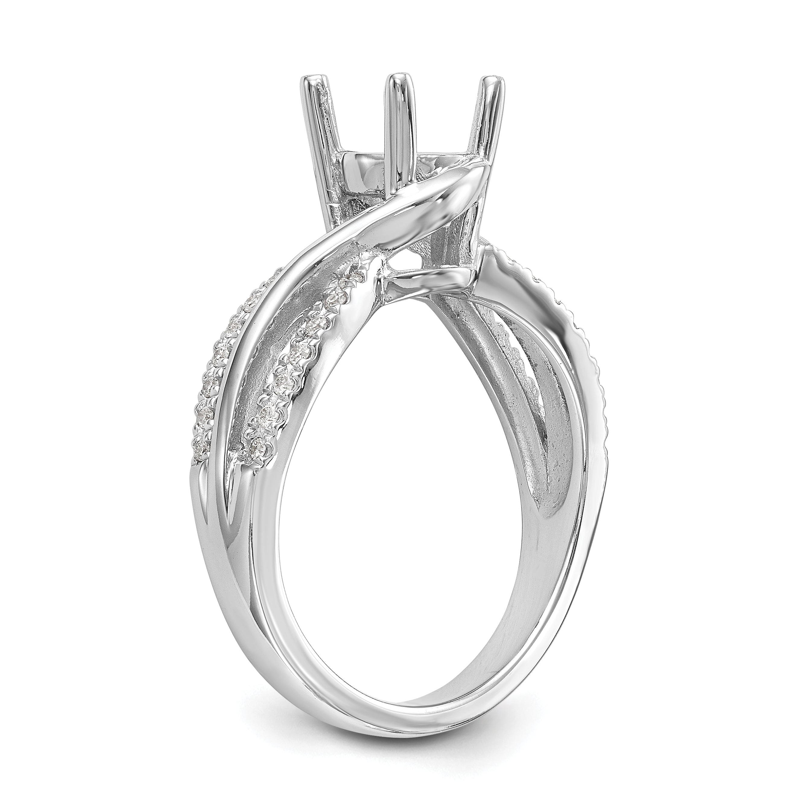 14k White Gold Diamond Round CZ Criss Cross Engagement Ring
