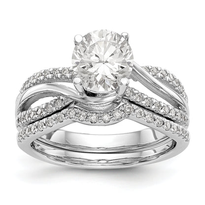 14k White Gold Diamond Round CZ Criss Cross Engagement Ring
