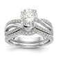 14k White Gold Diamond Round CZ Criss Cross Engagement Ring