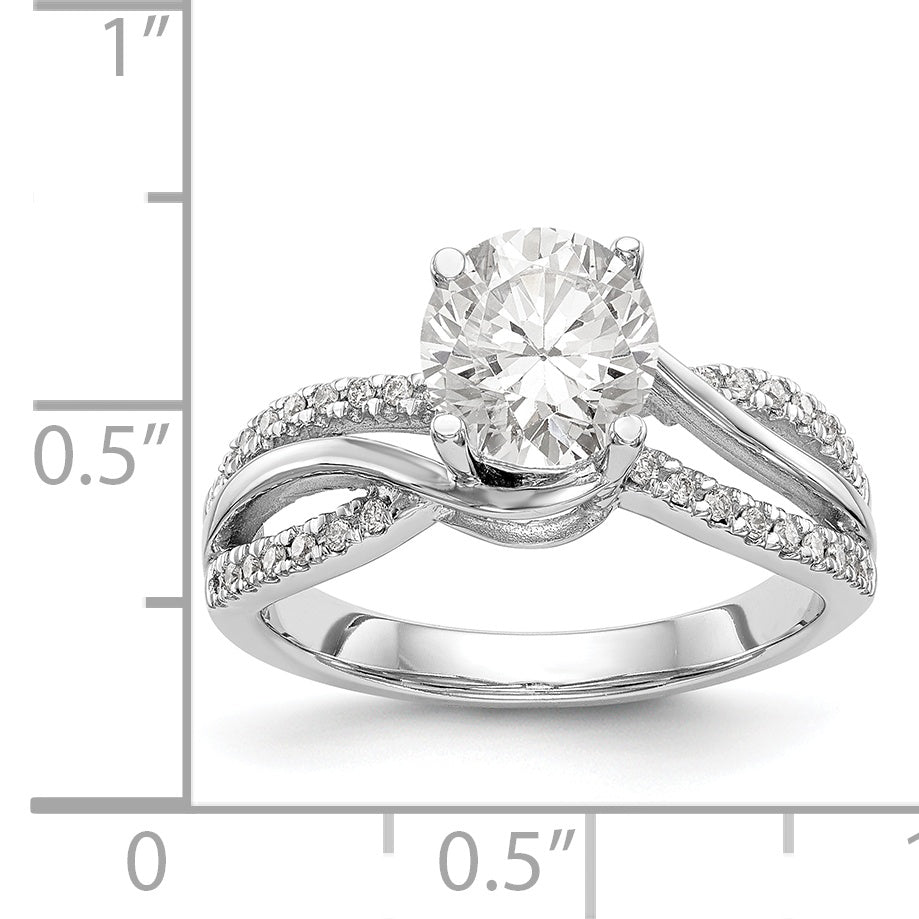 14k White Gold Diamond Round CZ Criss Cross Engagement Ring