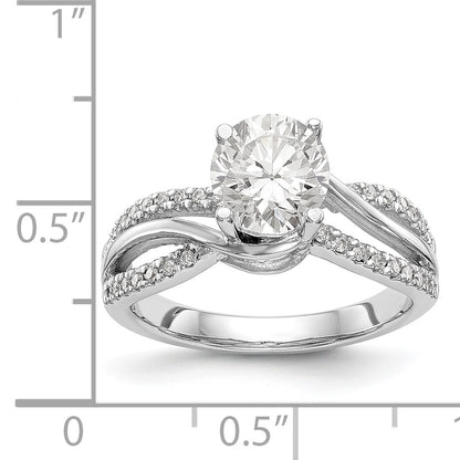 14k White Gold Diamond Round CZ Criss Cross Engagement Ring