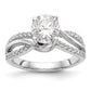 14k White Gold Diamond Round CZ Criss Cross Engagement Ring
