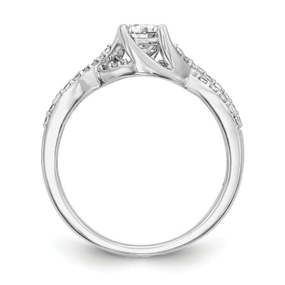 14k White Gold Diamond Round CZ Criss Cross Engagement Ring