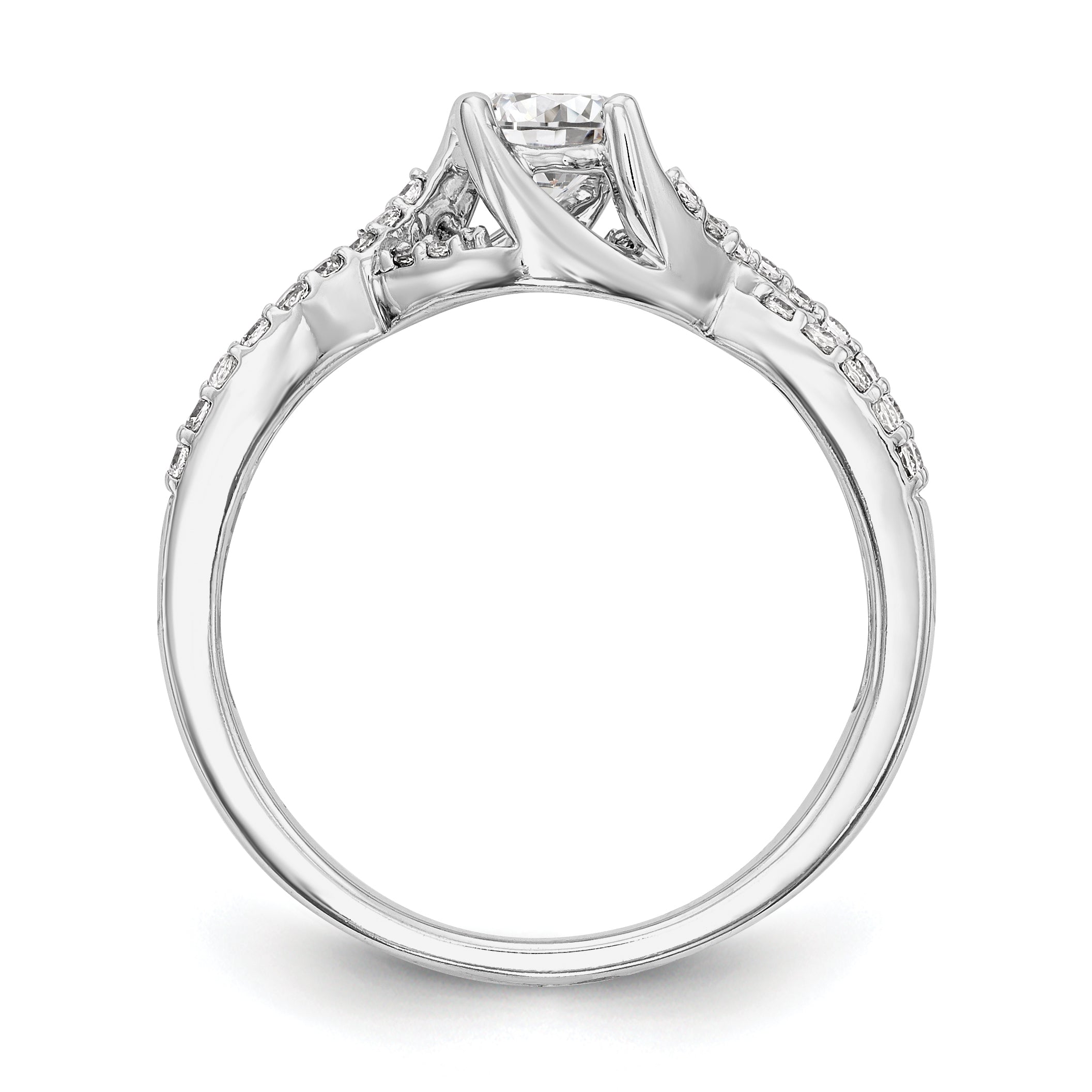 14k White Gold Diamond Round CZ Criss Cross Engagement Ring