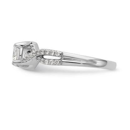 14k White Gold Diamond Round CZ Criss Cross Engagement Ring
